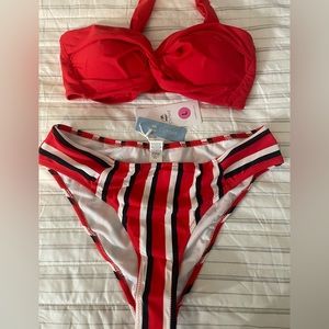 Cupshe Red, White, Navy Bikini NWT